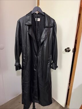 Black Faux Leather Trench Coat by Atelier